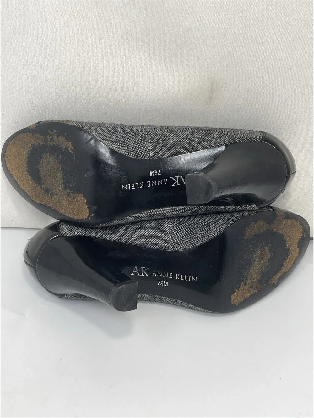 Anne Klein Mary Jane Heel Women's 7.5 SWEET PEA Black Fabric Patent Pump 3.5